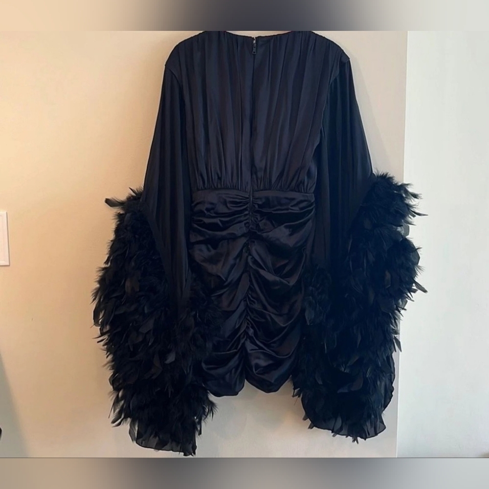 ALICE + OLIVIA JOETTE FEATHER TRIM SLEEVE MINI DRESS SIZE 2 NWT $895 - Picture 13 of 16